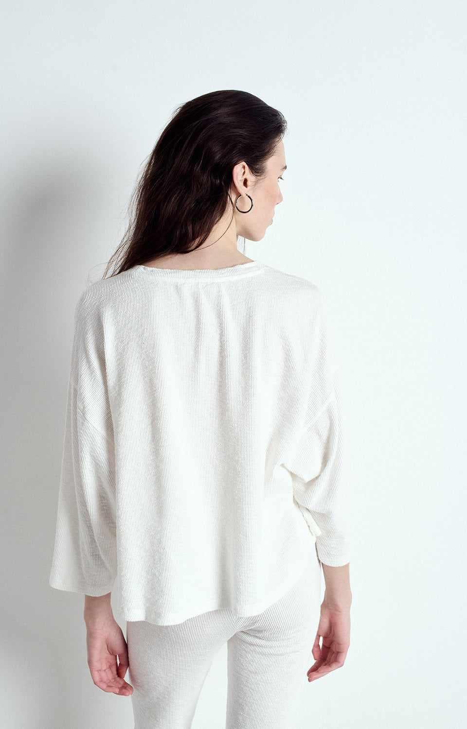 American Vintage LA MAISON YRU02AE25 T-SHIRT AMPLE MANCHES 7/8 COL ROND WHITE - Image 2