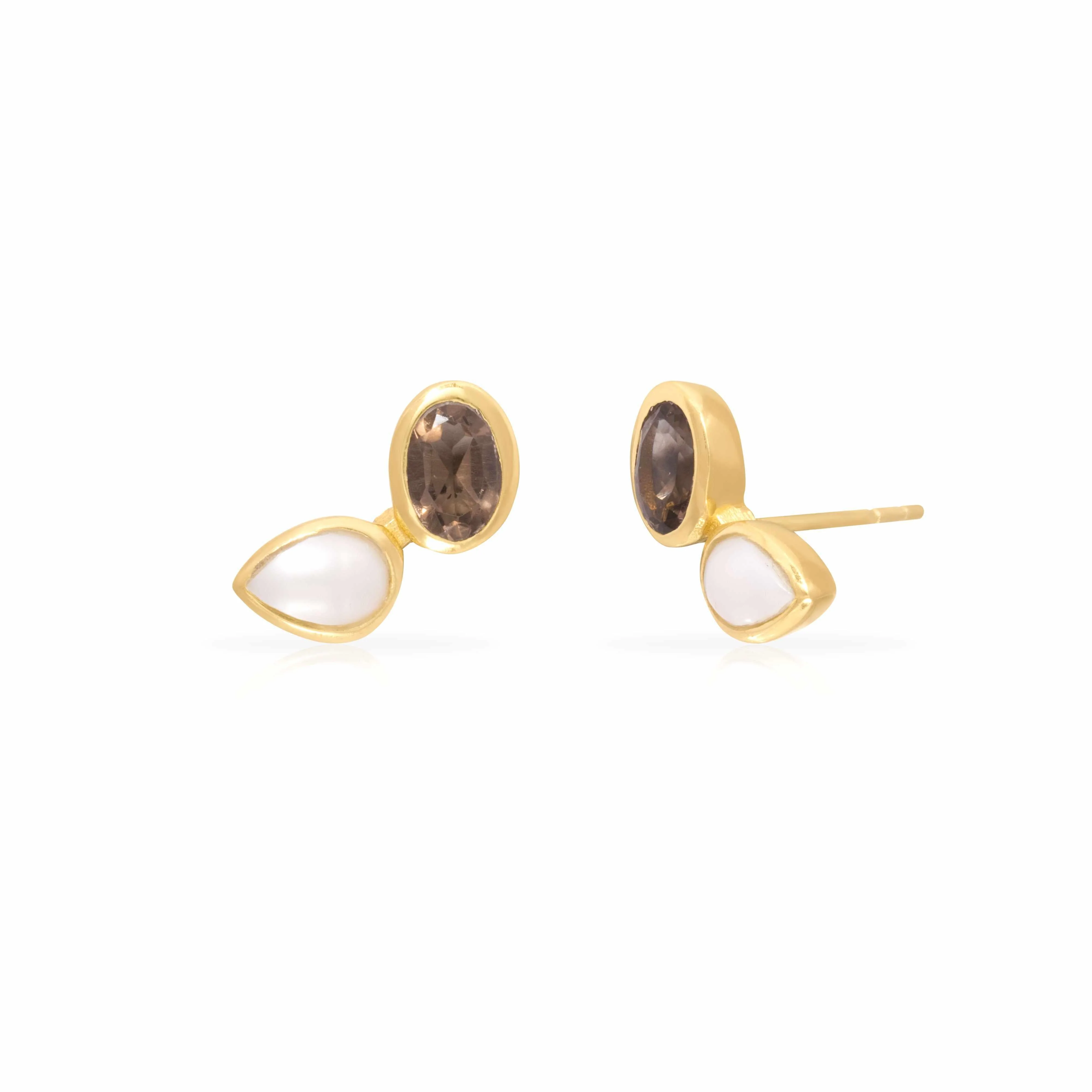 Ariya semi-precious sterling silver gold plated stud earrings - Image 3