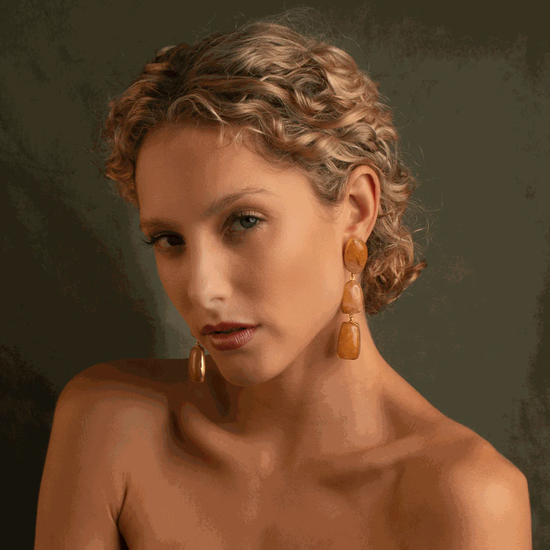 Bahuli semi precious gold earrings
