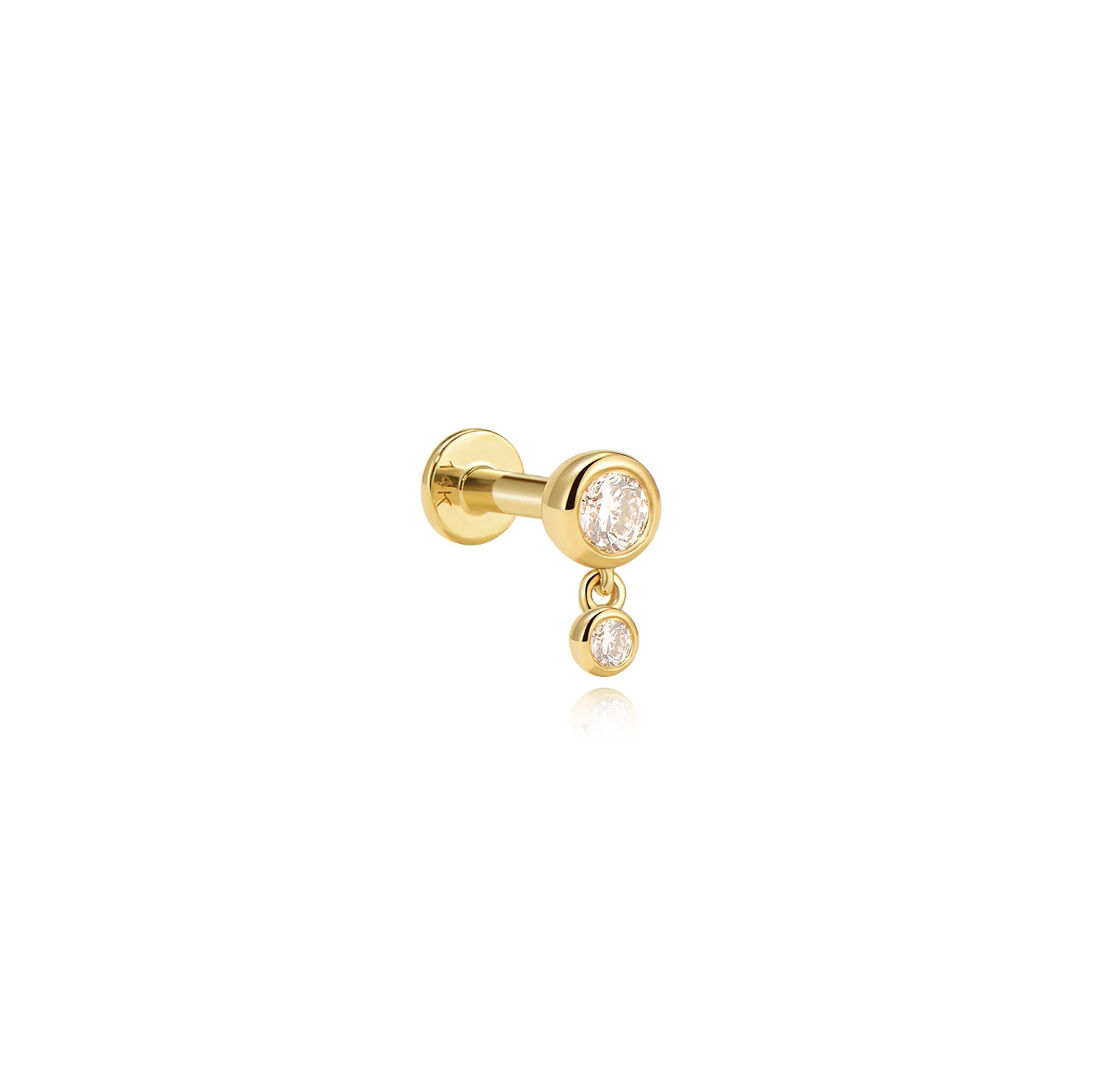 Bari Crystal Drop Labret Earring – 14K Solid Gold Flat Back