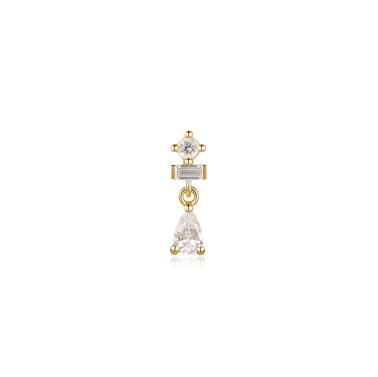 Cannes Moissanite Drop Stud Earring – 14K Solid Gold Flat Back