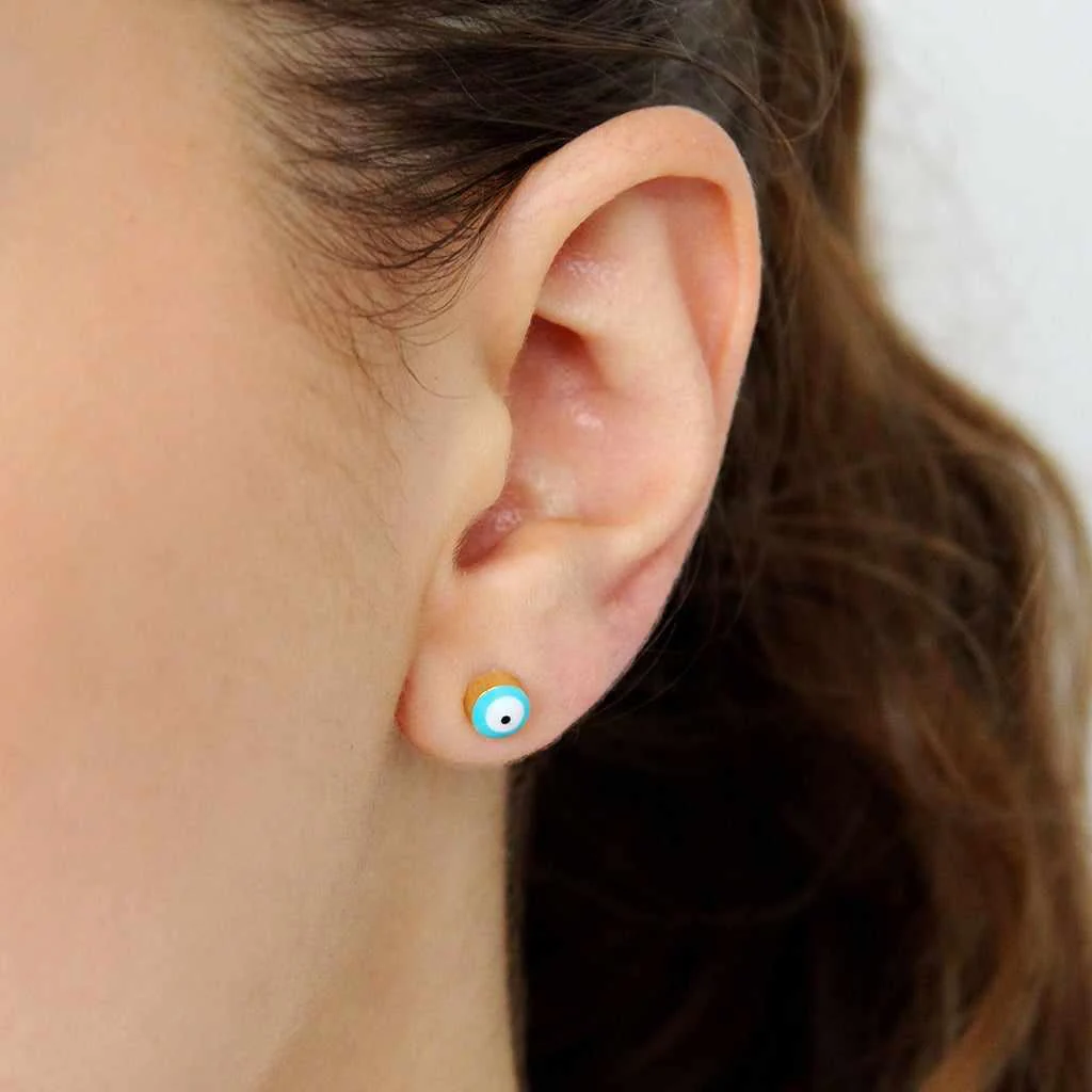 Blue Evil Eye Stud Earrings - Image 2