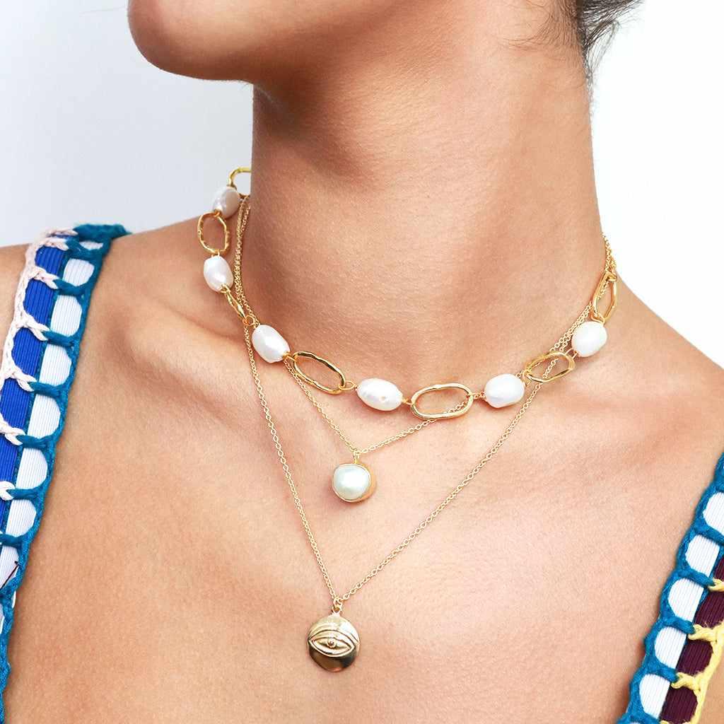 Evil Eye Gold Vermeil Disc Necklace - Image 3