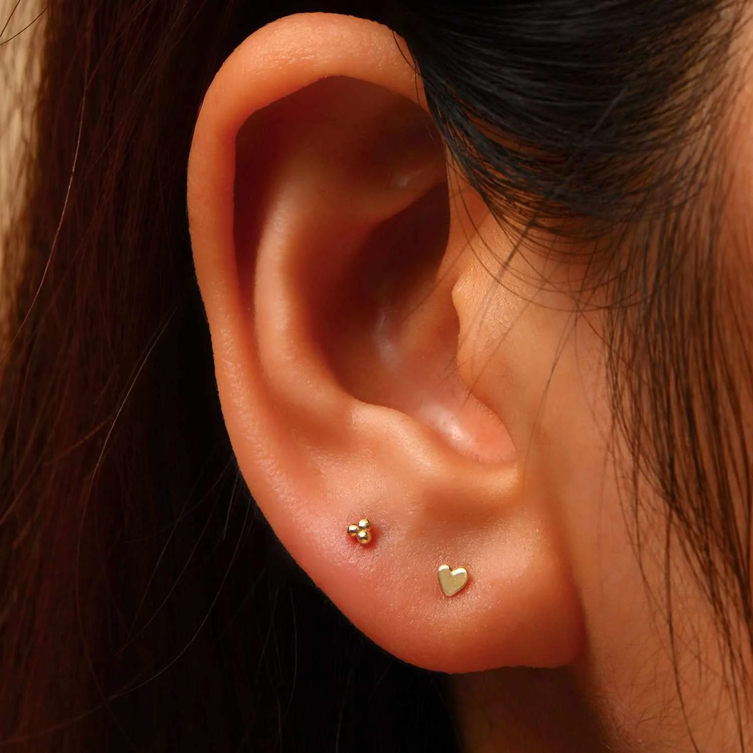 Flam Mini Trio Ball Labret Earring – 14K Solid Gold Flat Back - Image 4
