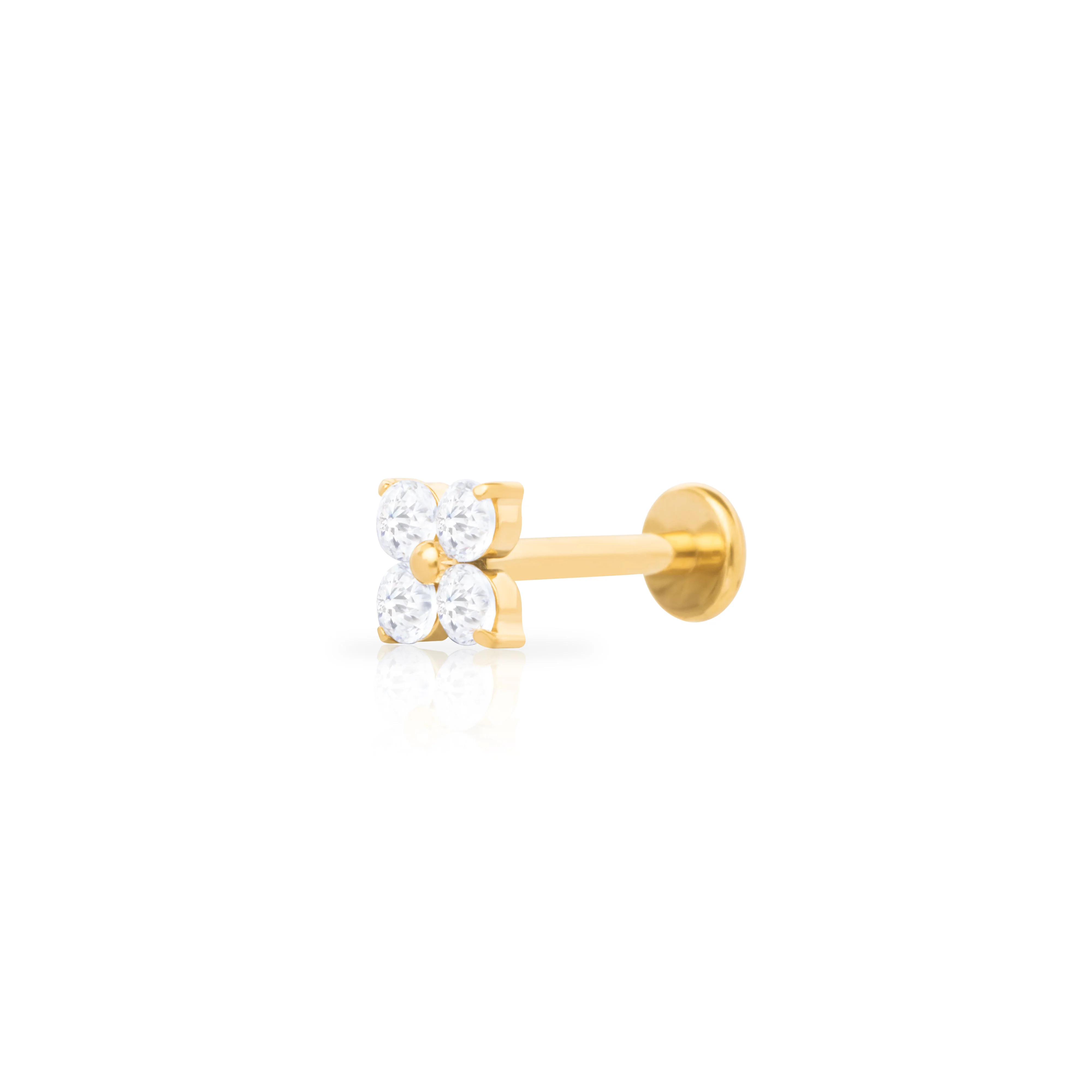 Flower cubic zirconia titanium flat back labret bar