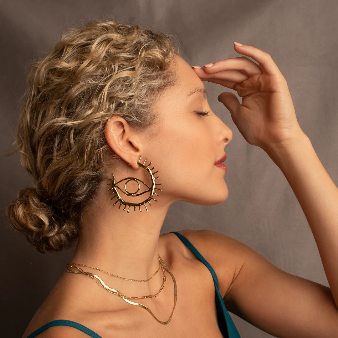 Hathor evil eye hoop earrings - Image 2