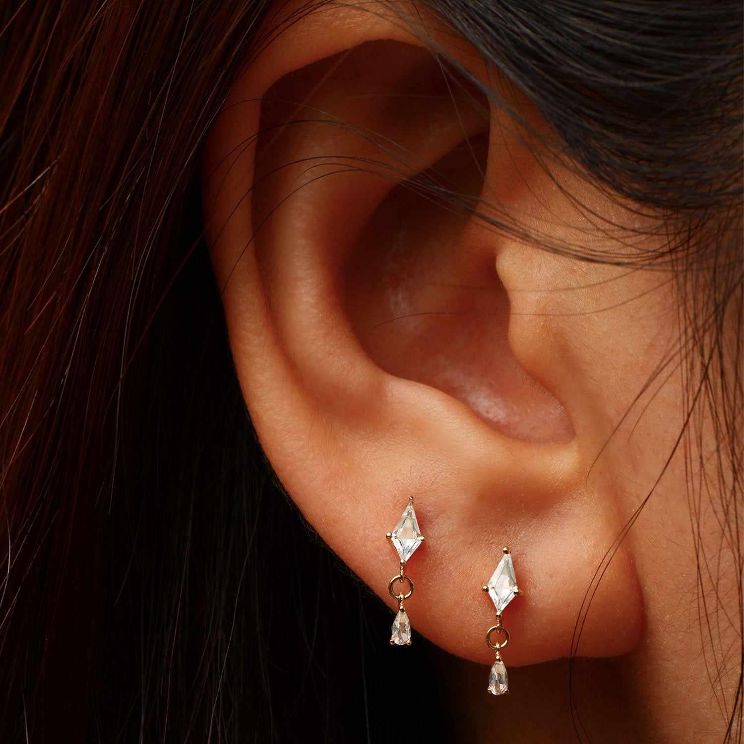 Lima CZ Drop Labret Earring ā 14K Solid Gold Flat Back - Image 2