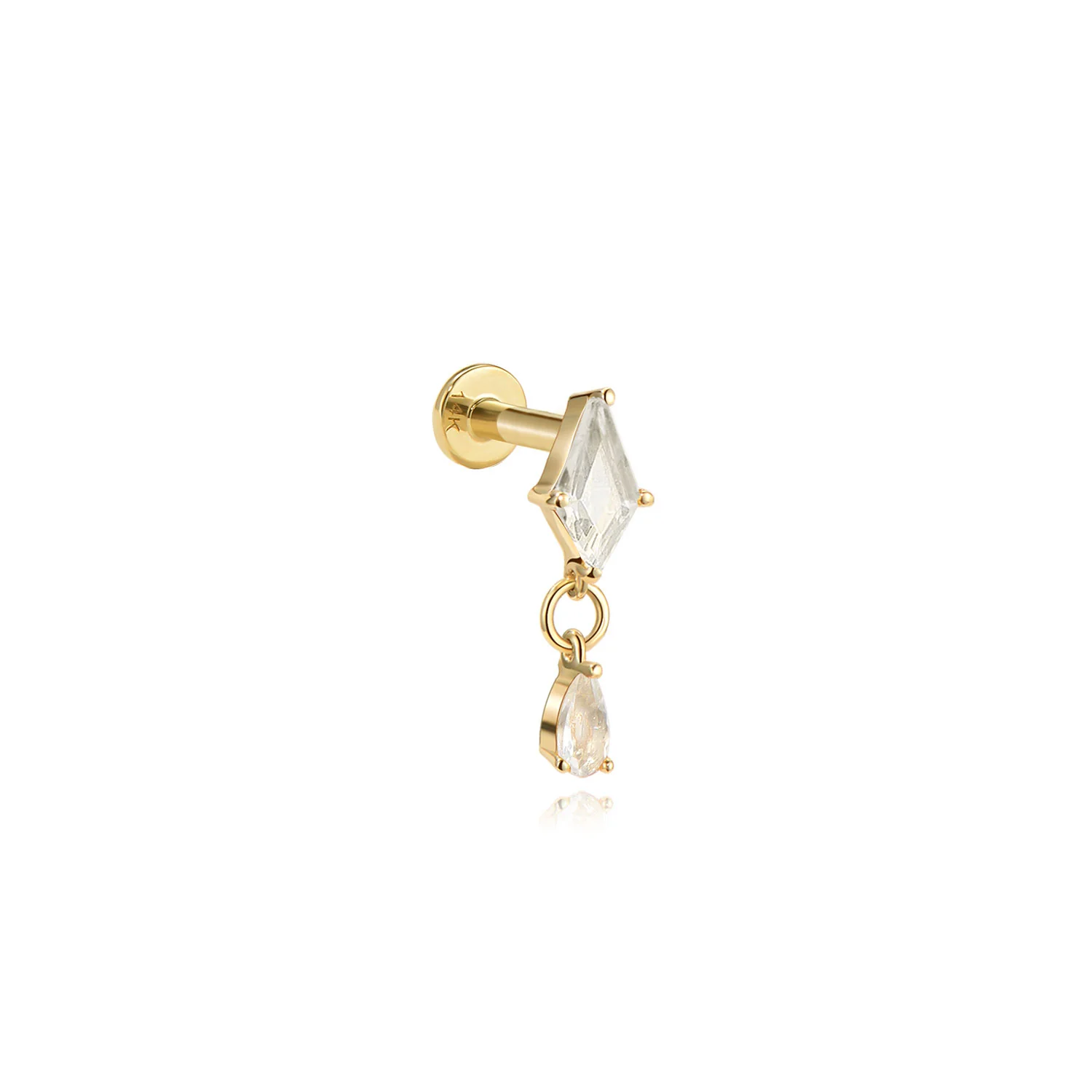Lima CZ Drop Labret Earring ā 14K Solid Gold Flat Back - Image 3