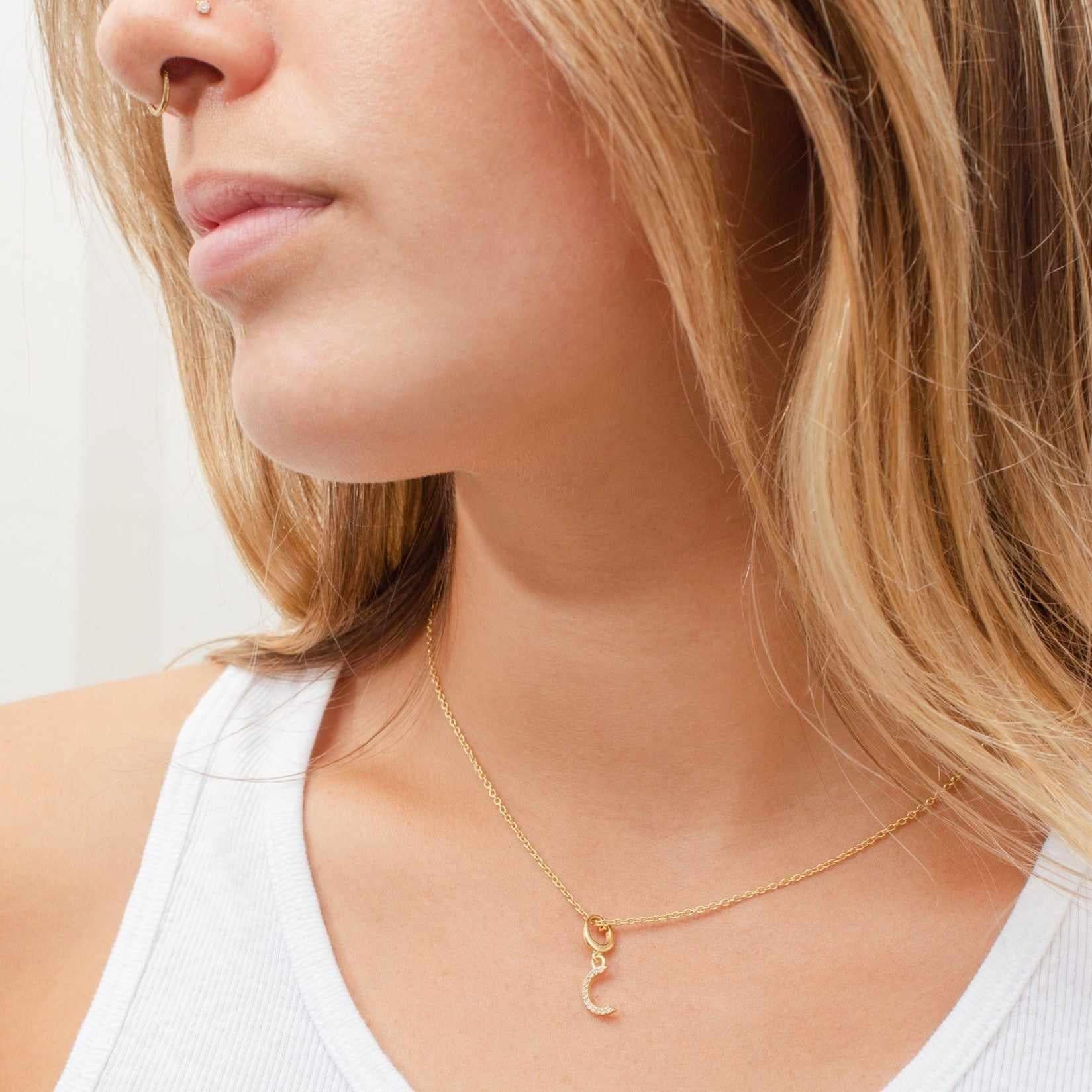 Moon crystal charm gold hinge pendant - Image 2