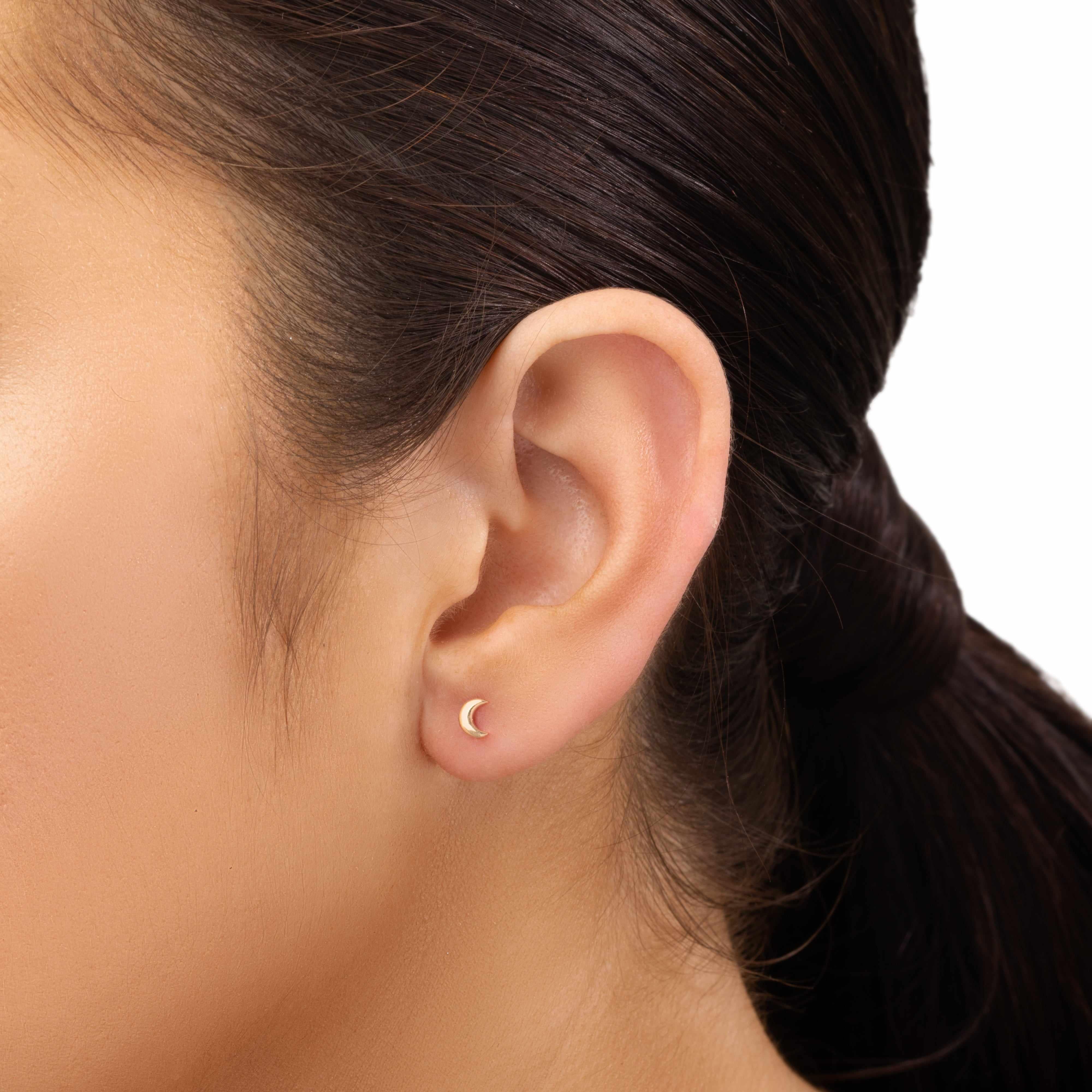 Nara Moon Stud Earring – 14K Solid Gold Flat Back - Image 2