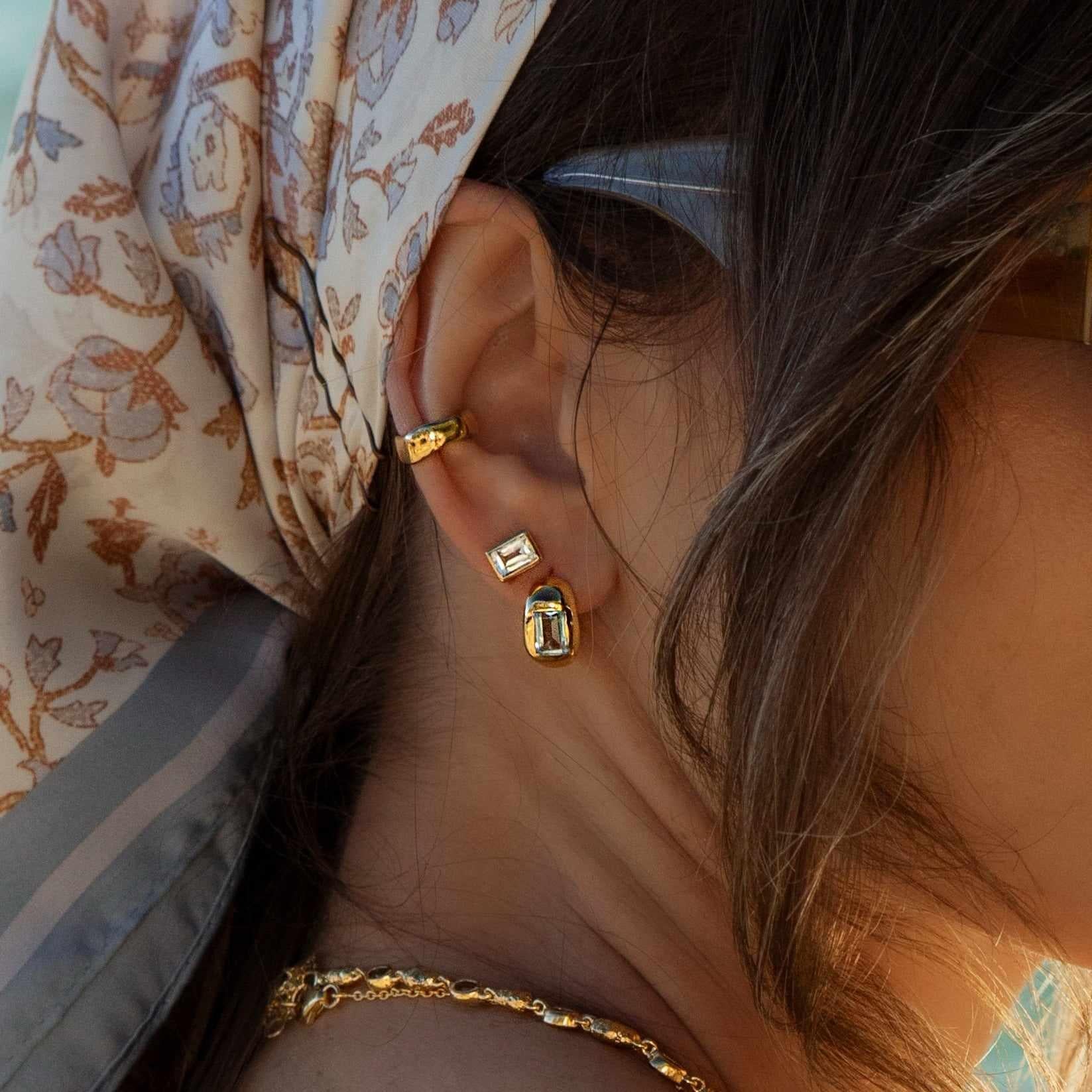 Nerissa sterling silver gold plated semi-precious hoop earrings - Image 3