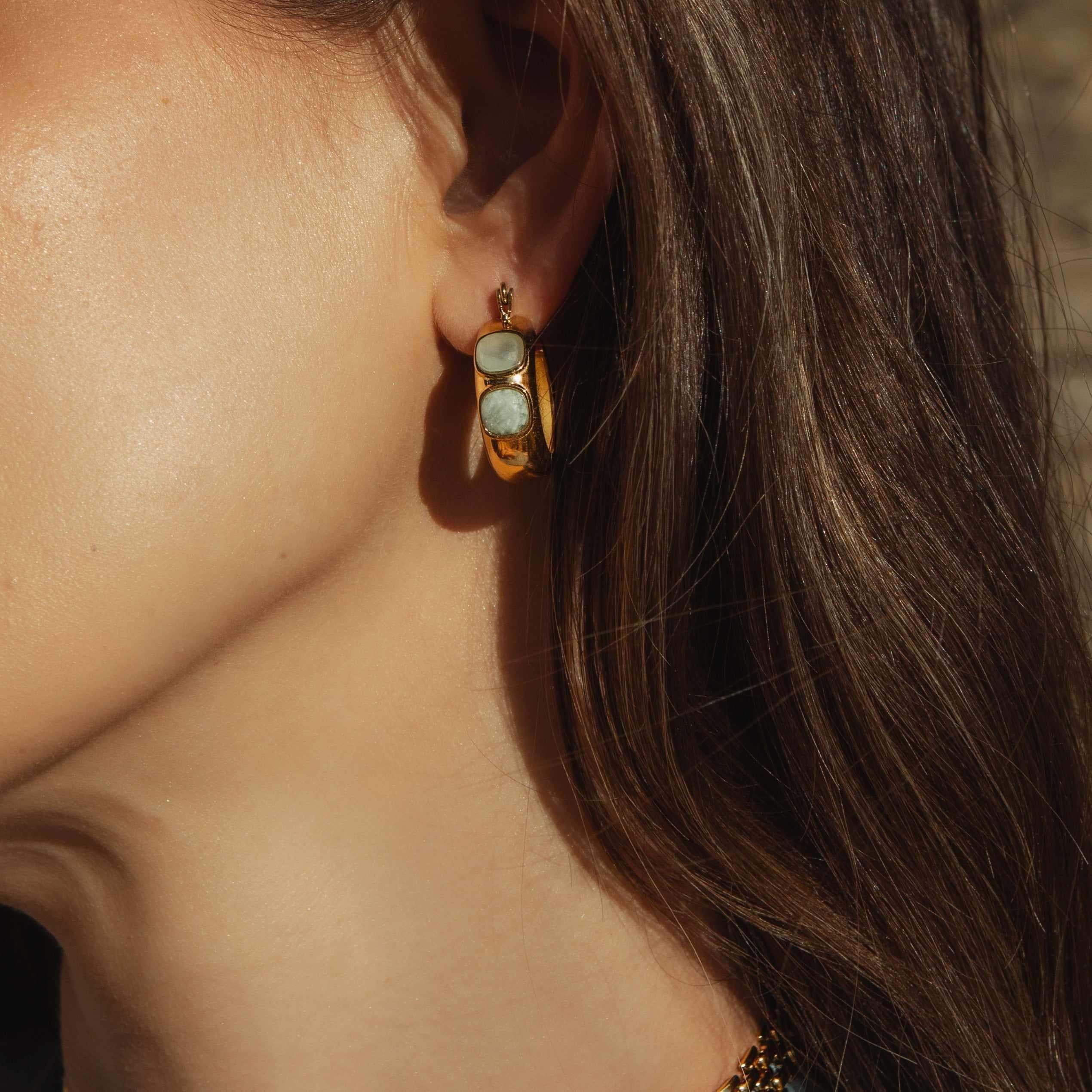 Nola semi-precious hoop earrings - waterproof - Image 4