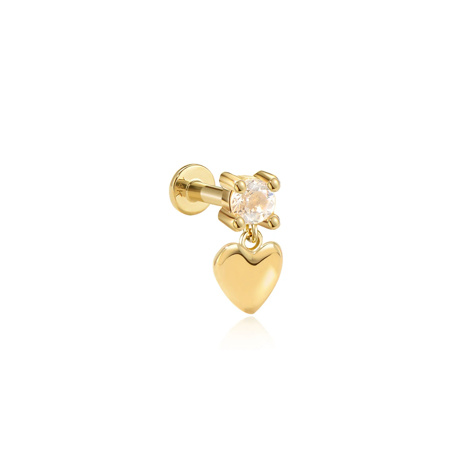 Ori Moissanite Drop Heart Stud Earring – 14K Solid Gold Flat Back