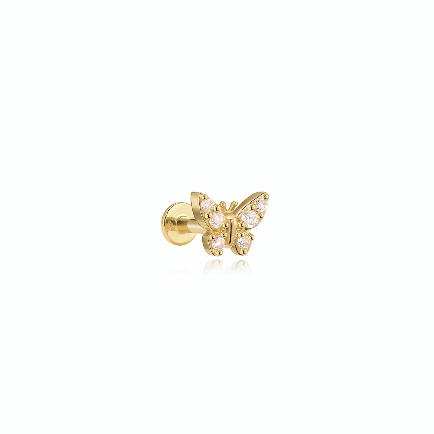 Paro Crystal Butterfly Stud Earring – 14K Solid Gold Flat Back
