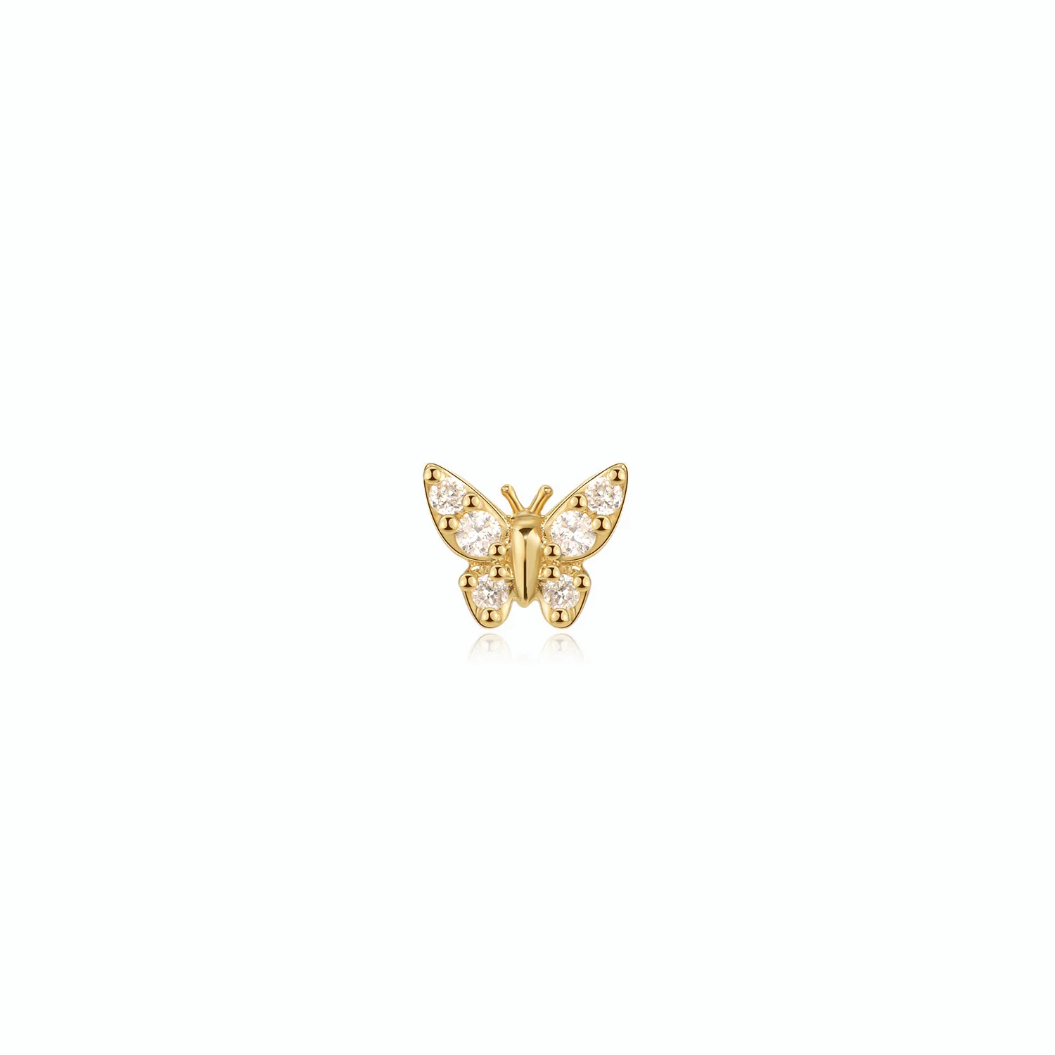 Paro Crystal Butterfly Stud Earring – 14K Solid Gold Flat Back - Image 3