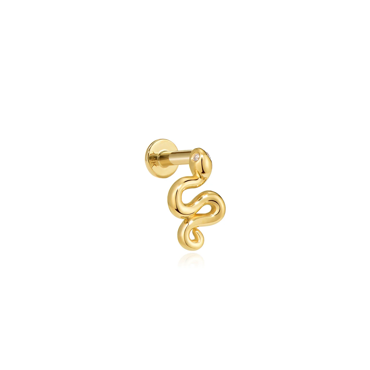 Riga Snake Labret Earring – 14K Solid Gold Flat Back