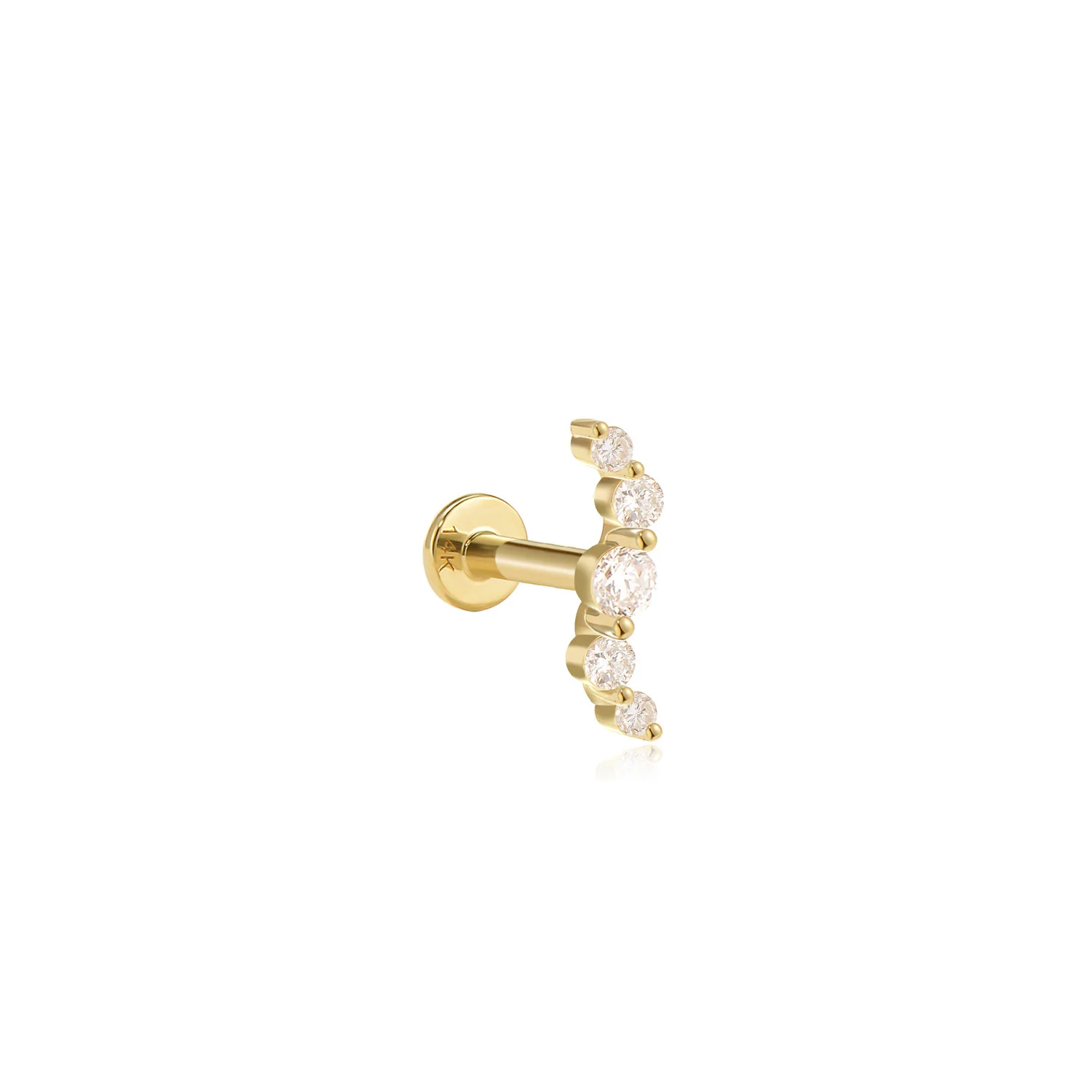 Soho Moissanite Curve Stud Earring – 14K Solid Gold Flat Back - Image 2