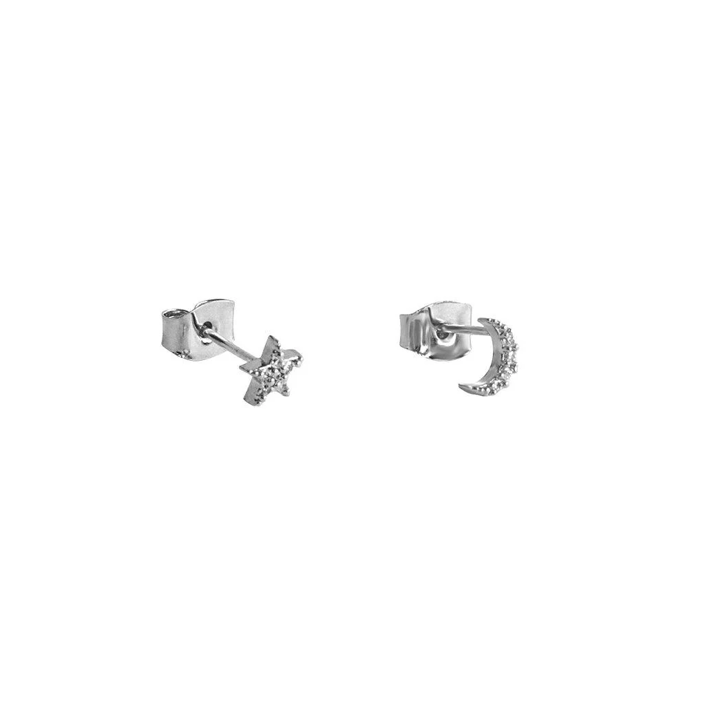 Star & moon pave crystal stud earring - Image 2
