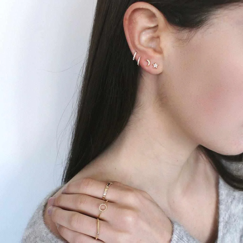 Star & moon pave crystal stud earring - Image 3