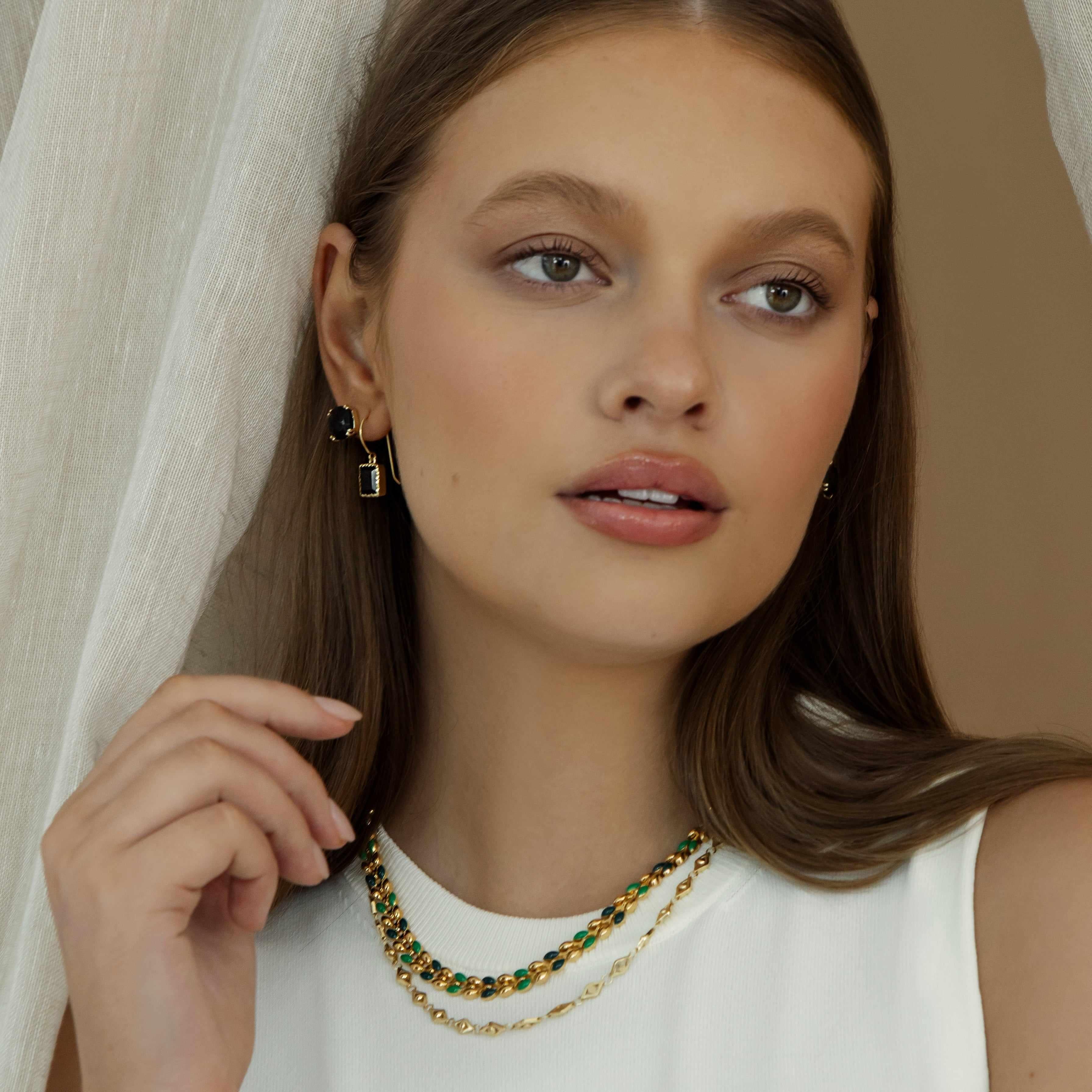 Pravo rectangle drop semi-precious earrings - Image 3