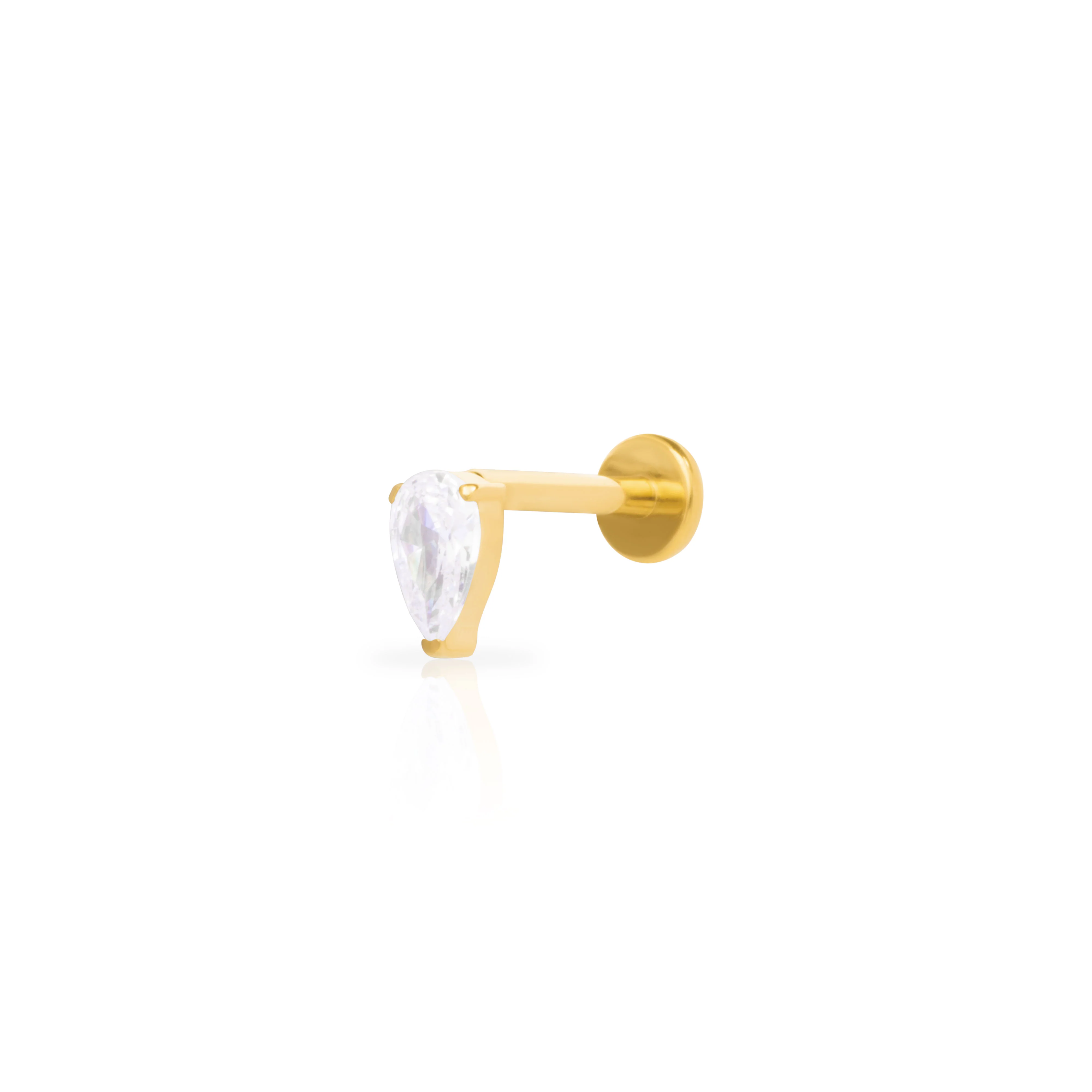 Tear drop cubic zirconia titanium flat back labret bar - Image 2