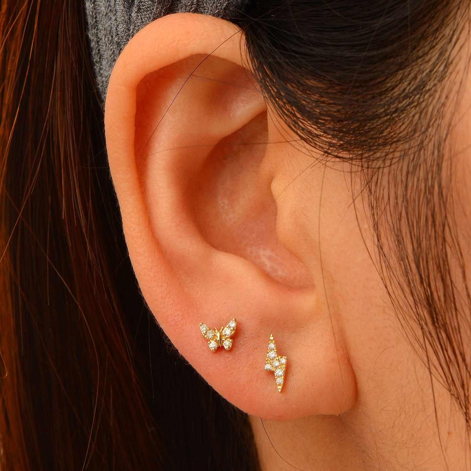 Terre Moissanite Lightning Bolt Labret Earring β 14K Solid Gold Flat Back - Image 3
