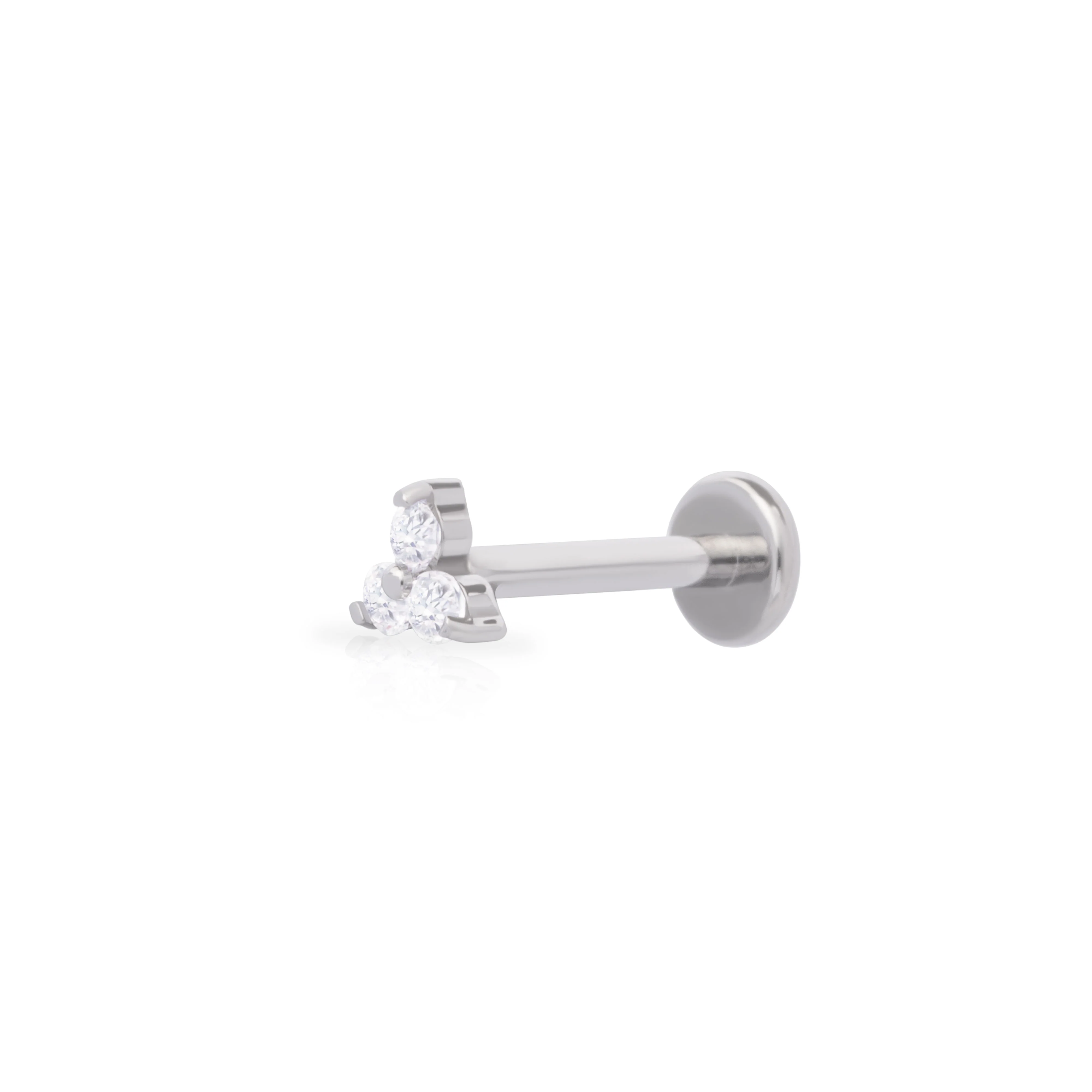 Triangle cubic zirconia titanium flat back labret bar