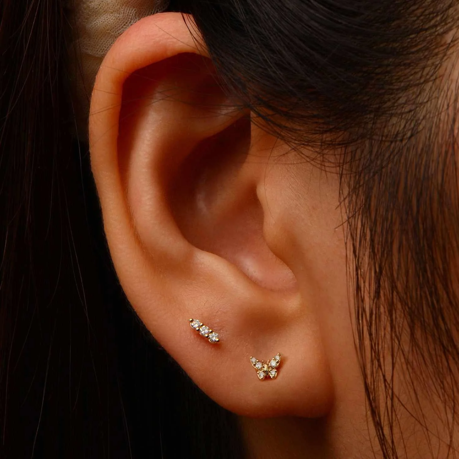 Valencia Moissanite Bar Labret Earring β 14K Solid Gold Flat Back - Image 4