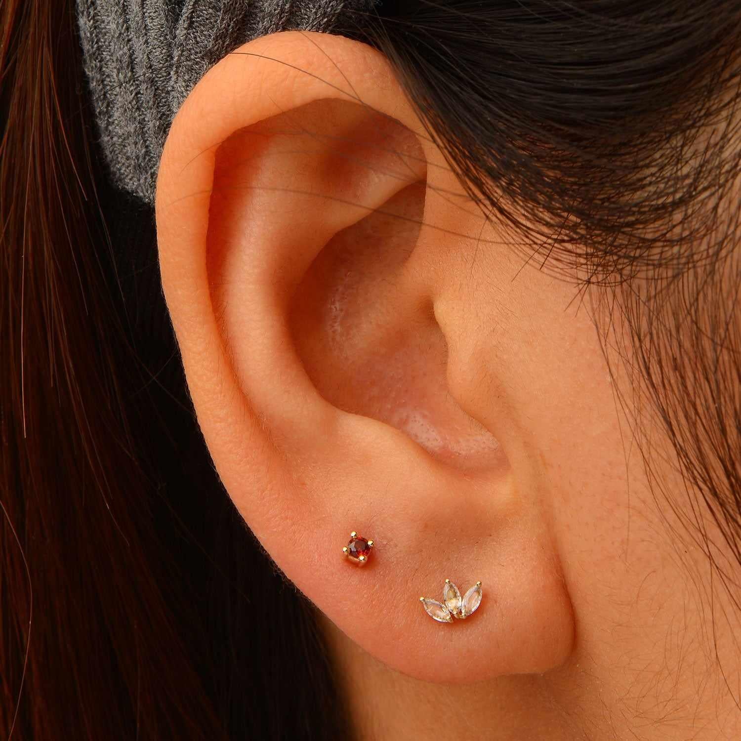 Vigo Moissanite Leaf Labret Earring β 14K Solid Gold Flat Back - Image 2