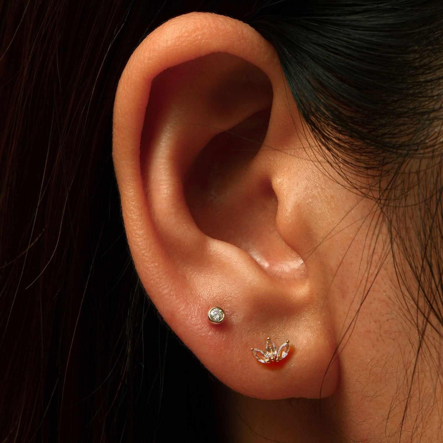 Vigo Moissanite Leaf Labret Earring β 14K Solid Gold Flat Back - Image 4